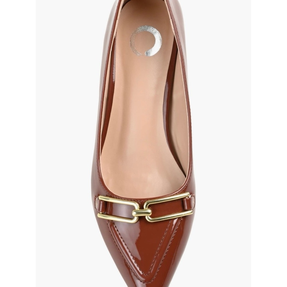 Journee Collection Rumi Women Brown Patent Pointed Toe Kitten Heel Pumps Size 11 - Picture 5 of 12